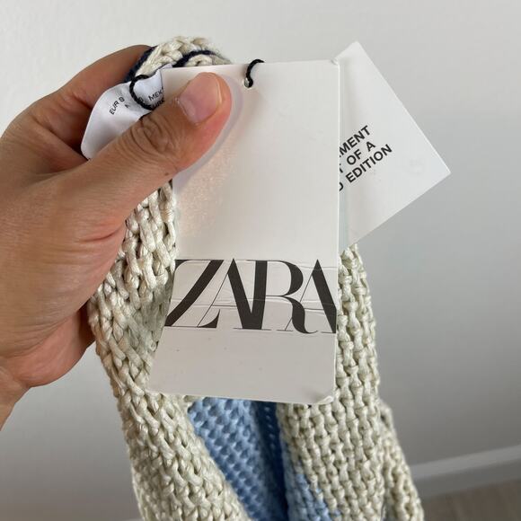 Zara Chunky Knit Dress Womens Small Blue Color Block Ombre Nautical Midi Tie NWT - Picture 10 of 10